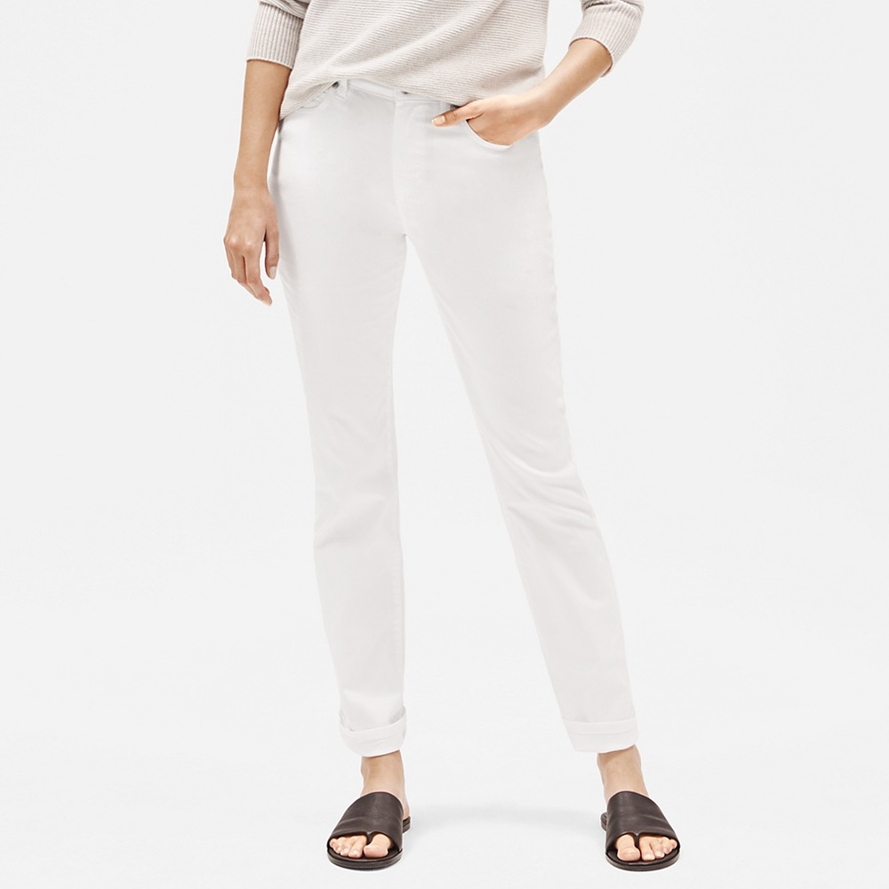white organic cotton straight leg jeans Eileen fisher